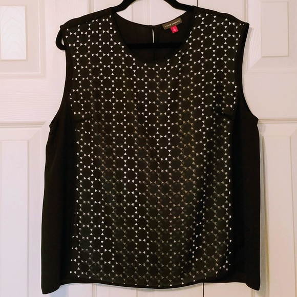 Vince Camuto Sleeveless Shell Top Black Eyelet L - Picture 1 of 6